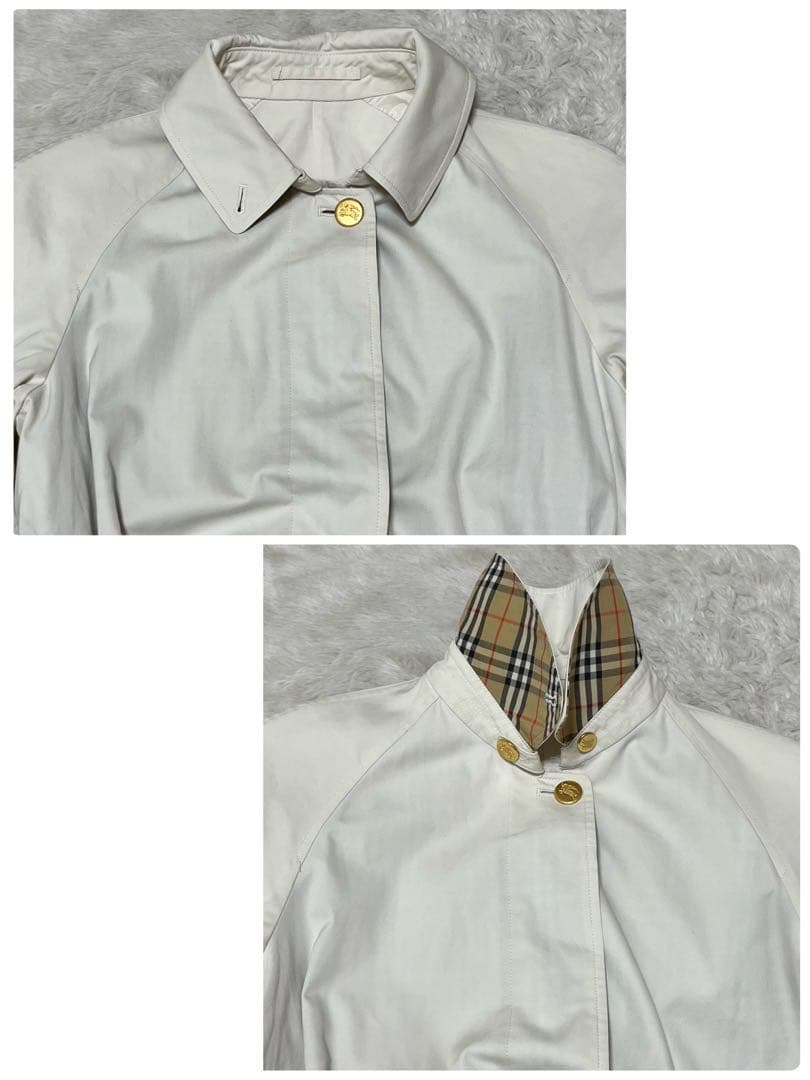 バーバリー　金ボタン　ノバチェック　ベルト　白系　ステンカラー　ロングコート