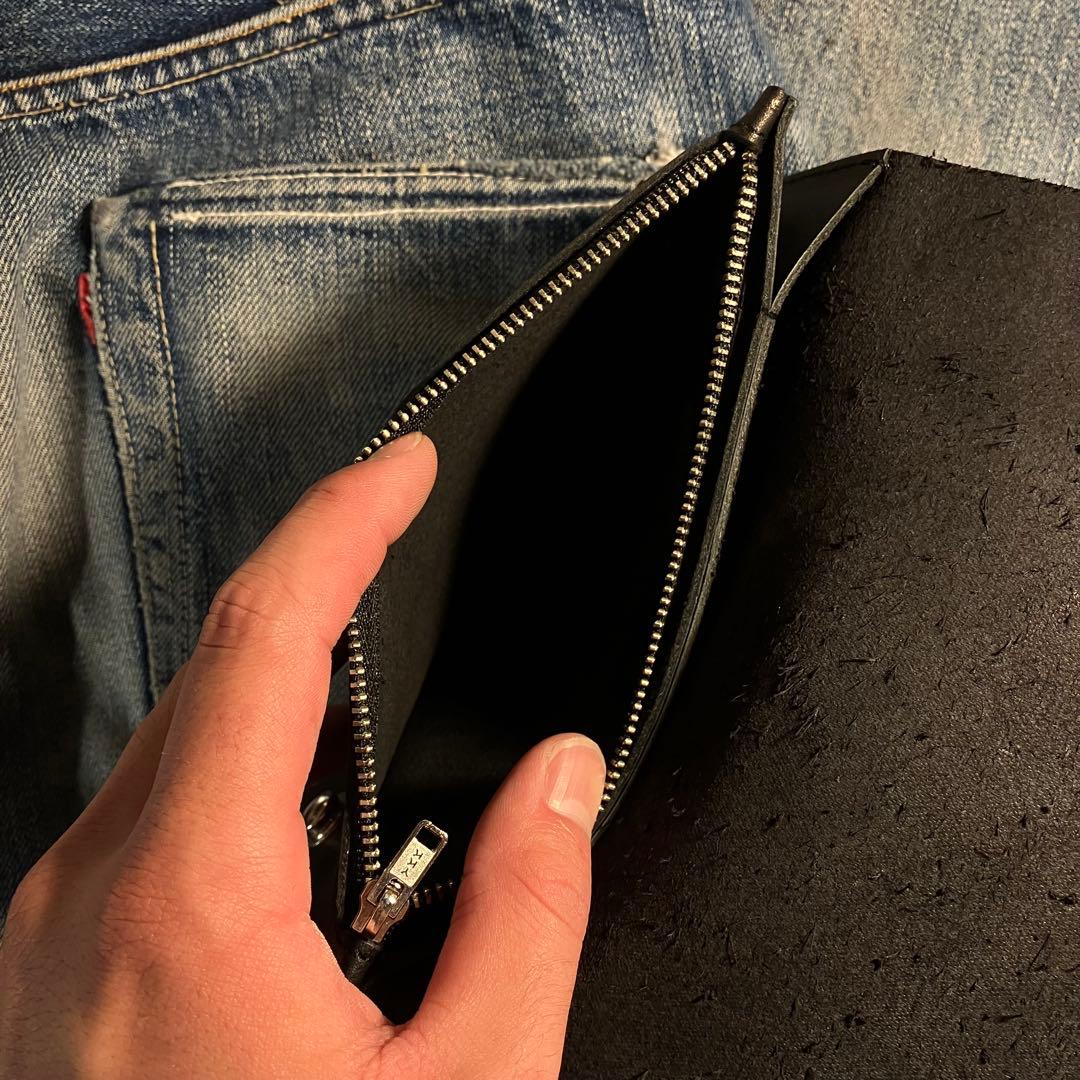 薄型ロングトラッカーウォレット 2層 シルバー 栃木レザー ハンドメイド