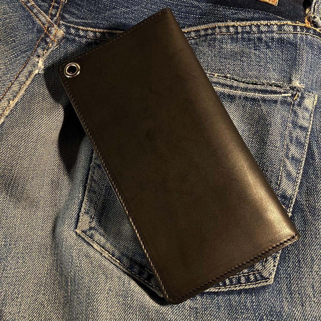 薄型ロングトラッカーウォレット 2層 シルバー 栃木レザー ハンドメイド