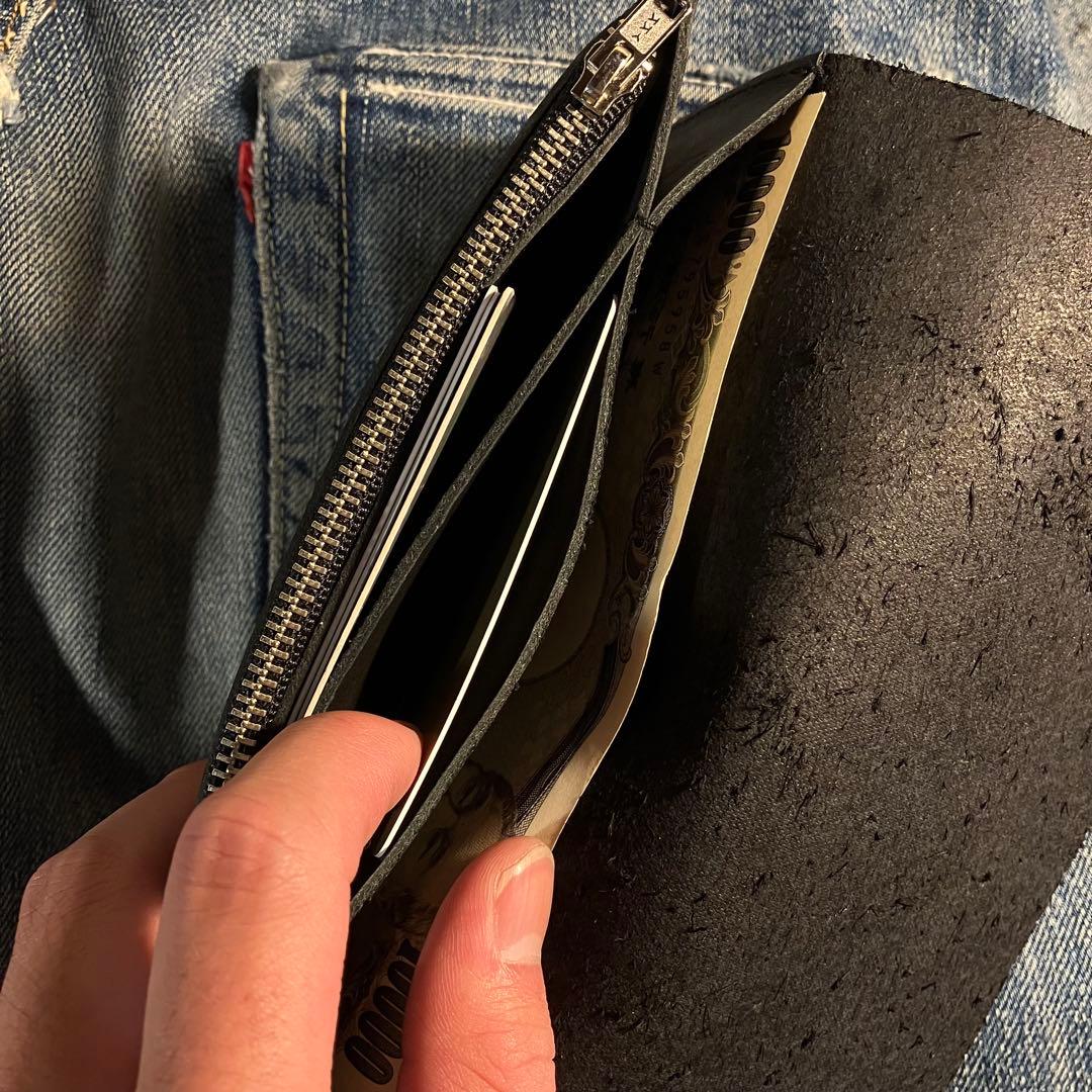 薄型ロングトラッカーウォレット 2層 シルバー 栃木レザー ハンドメイド