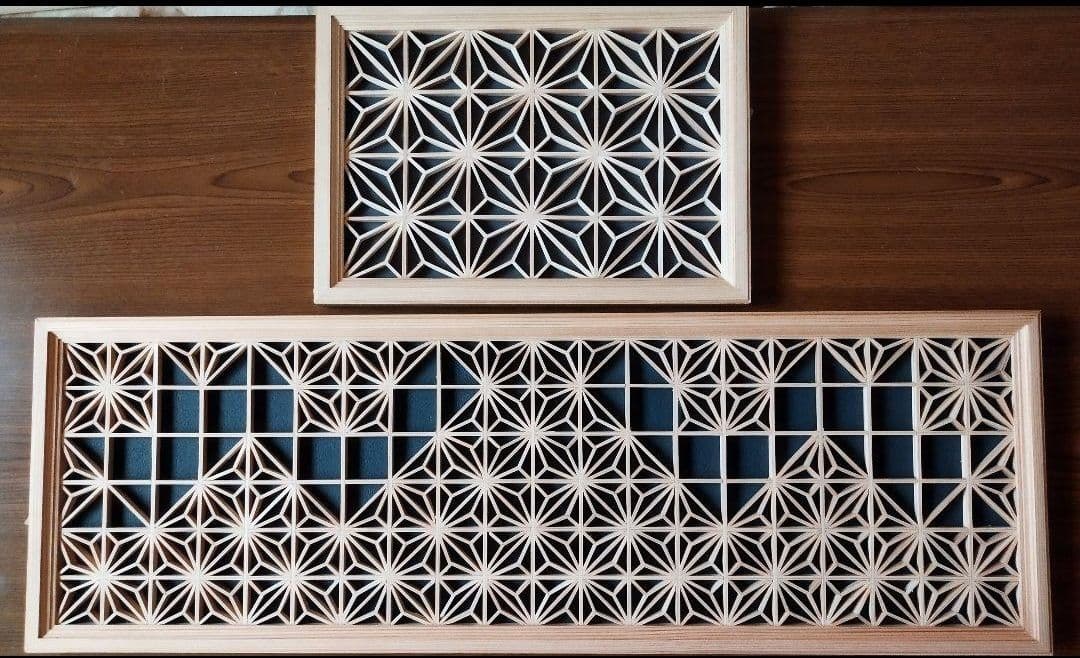 117 麻の葉組子入り　２枚一組　木製額縁