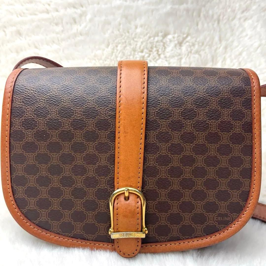 美品　セリーヌ　CELINE マカダム　ブラウン　ショルダーバッグ　レザー