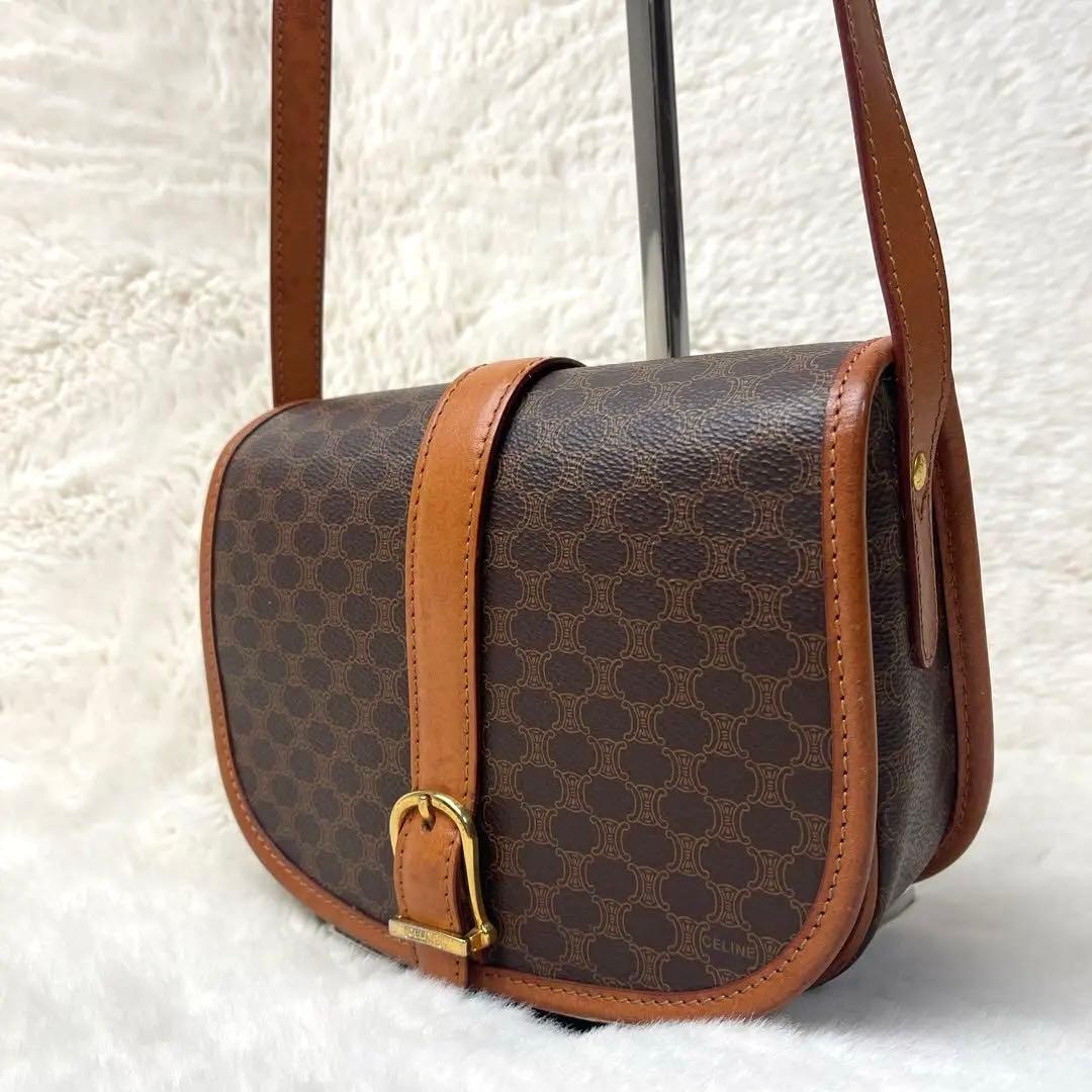 美品　セリーヌ　CELINE マカダム　ブラウン　ショルダーバッグ　レザー
