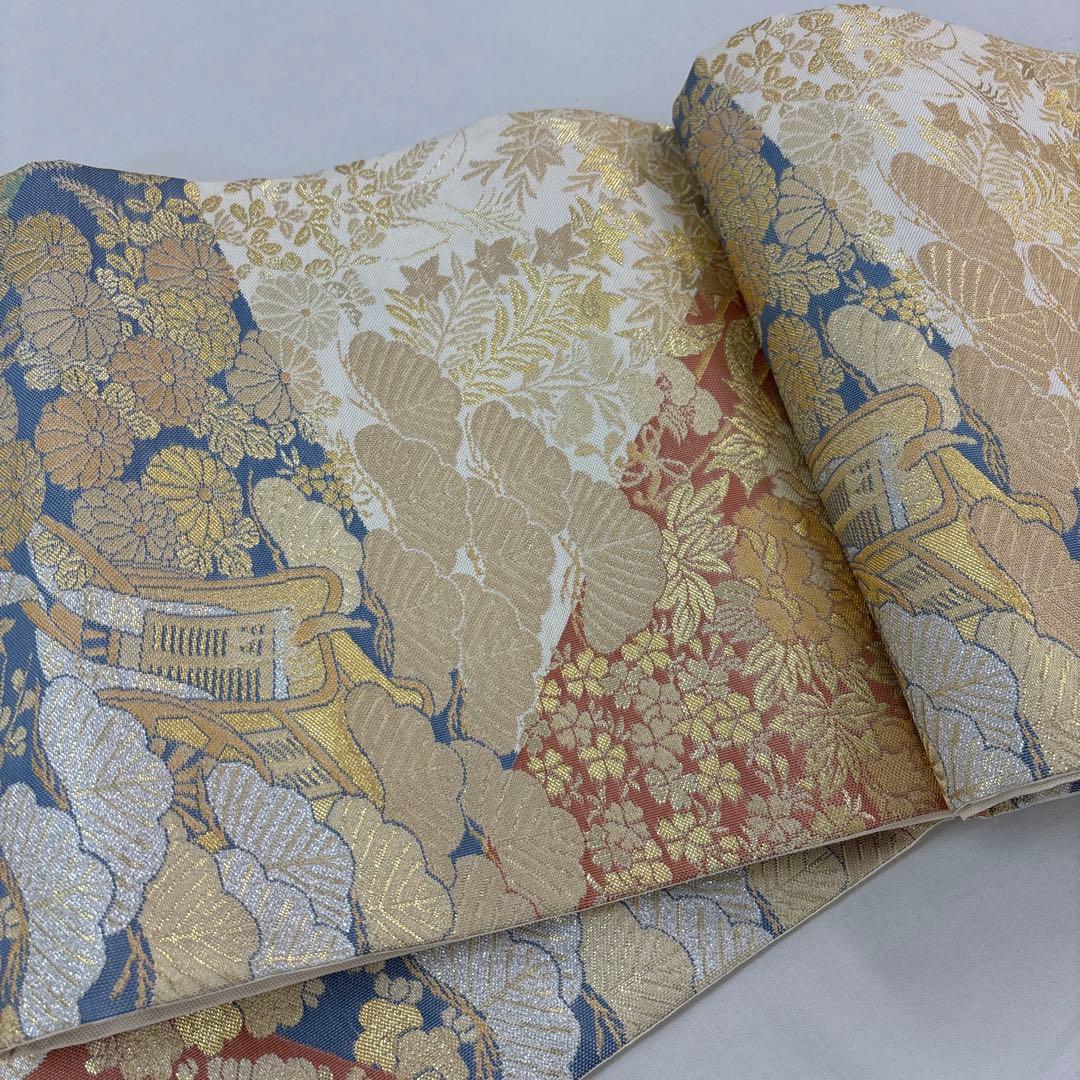 特選新品西陣名門藤織物正絹 正倉院庭園文錦織礼装袋帯（色留袖、訪問着、無地適品）