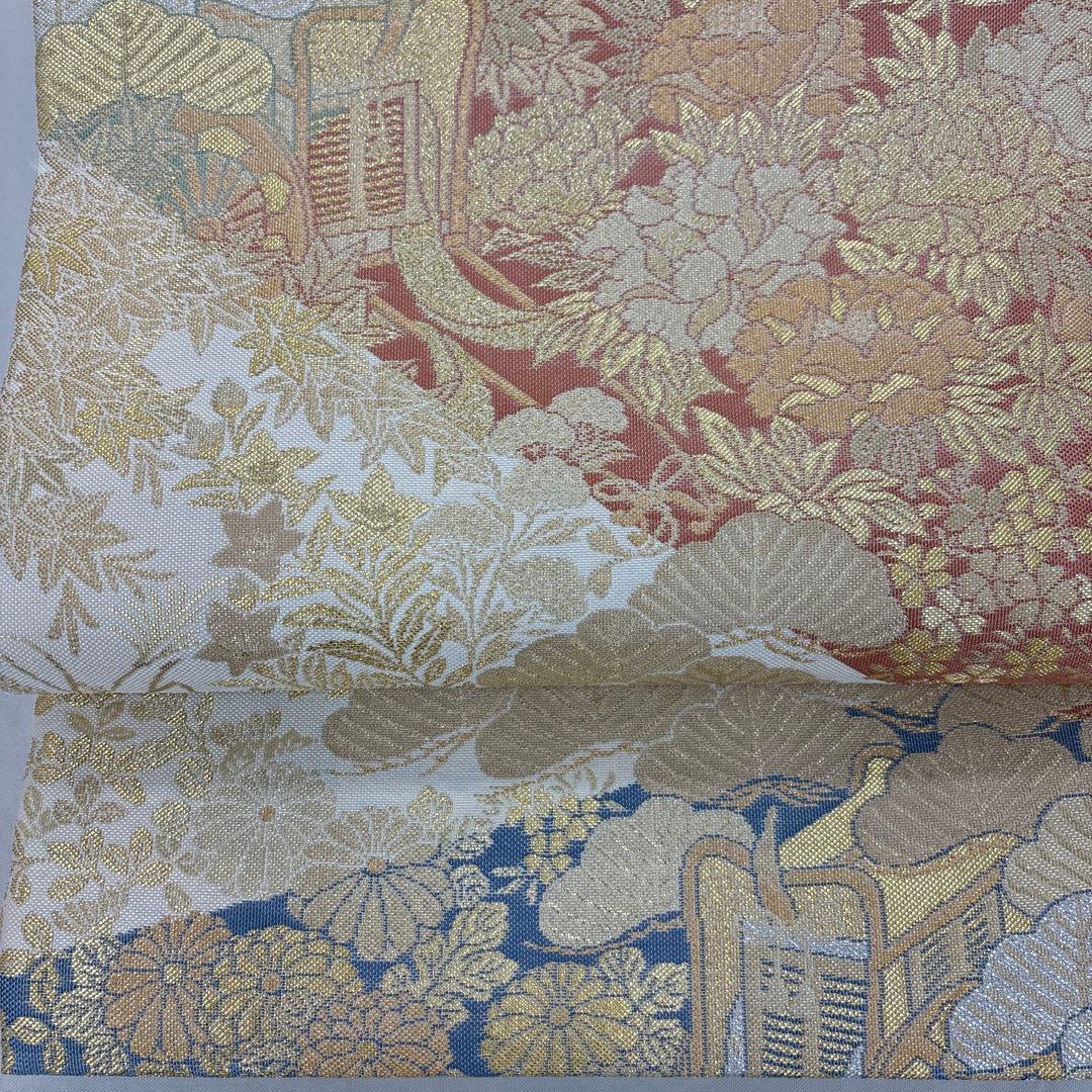 特選新品西陣名門藤織物正絹 正倉院庭園文錦織礼装袋帯（色留袖、訪問着、無地適品）