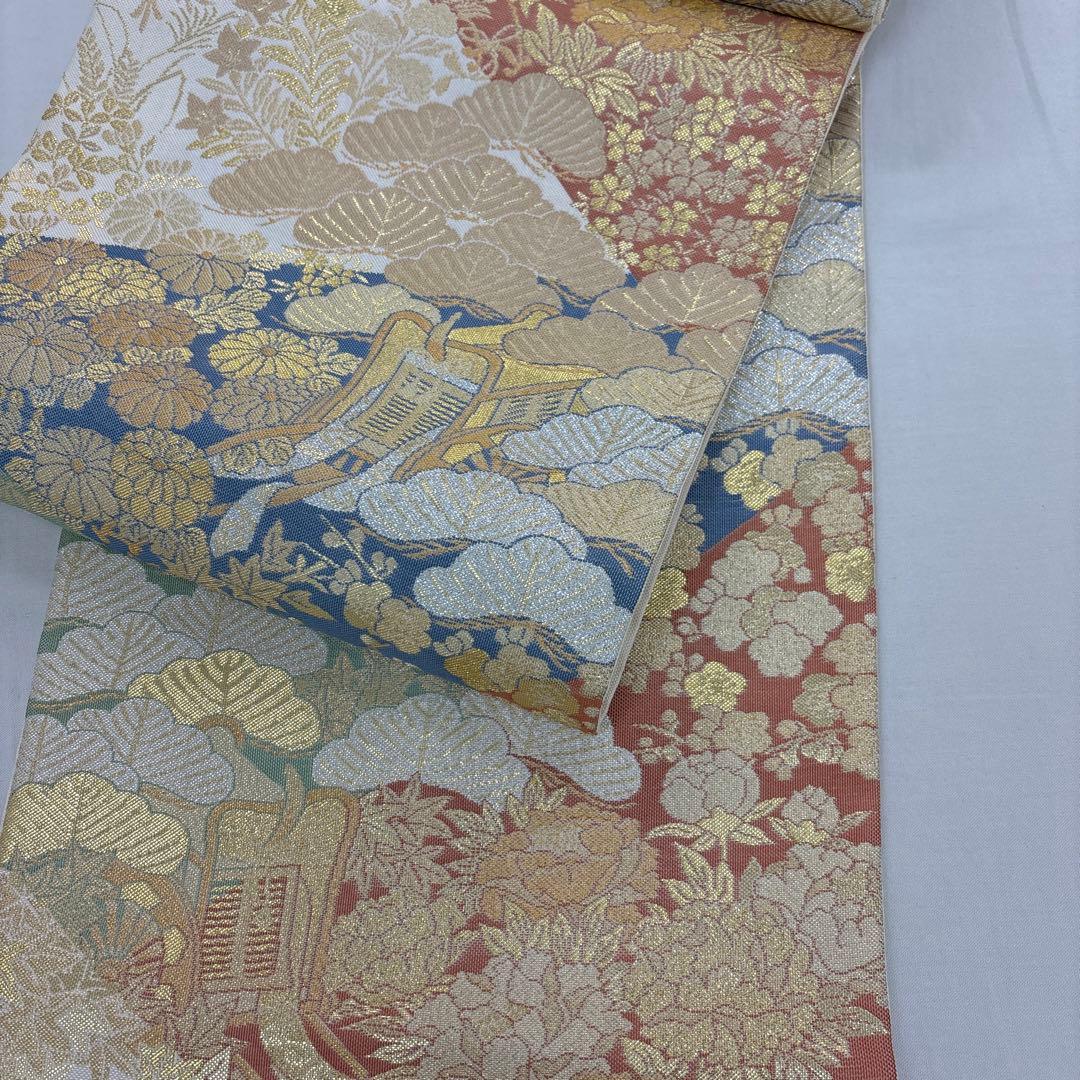 特選新品西陣名門藤織物正絹 正倉院庭園文錦織礼装袋帯（色留袖、訪問着、無地適品）