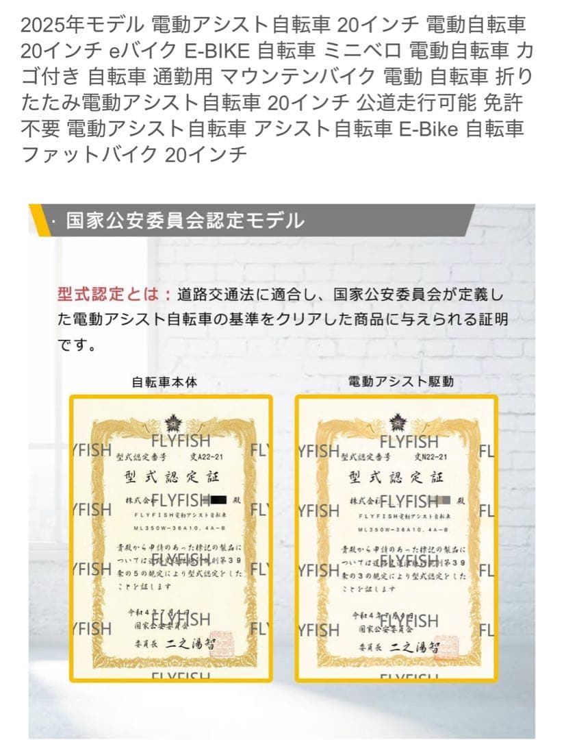 ⭐️2025年モデル 電動アシスト自転車 20インチ　FLYFISH⭐️