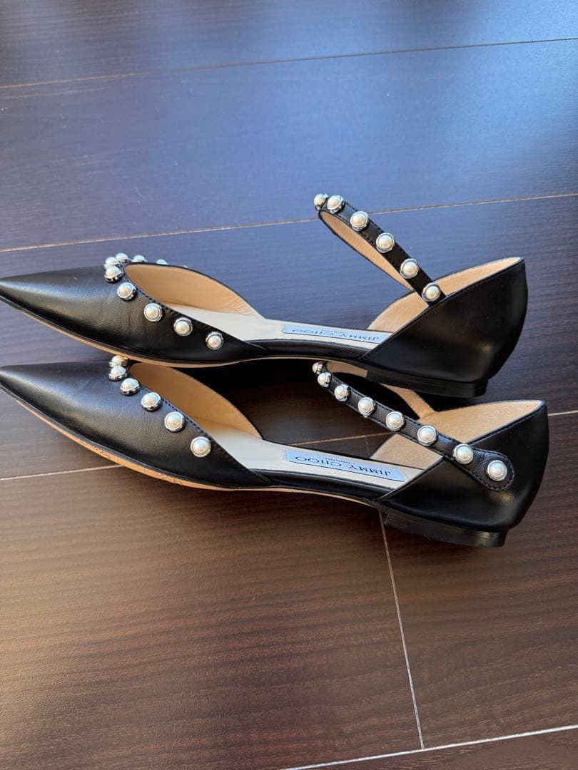 【美品】★JIMMY CHOO★ブラック パール★フラットシューズ 36