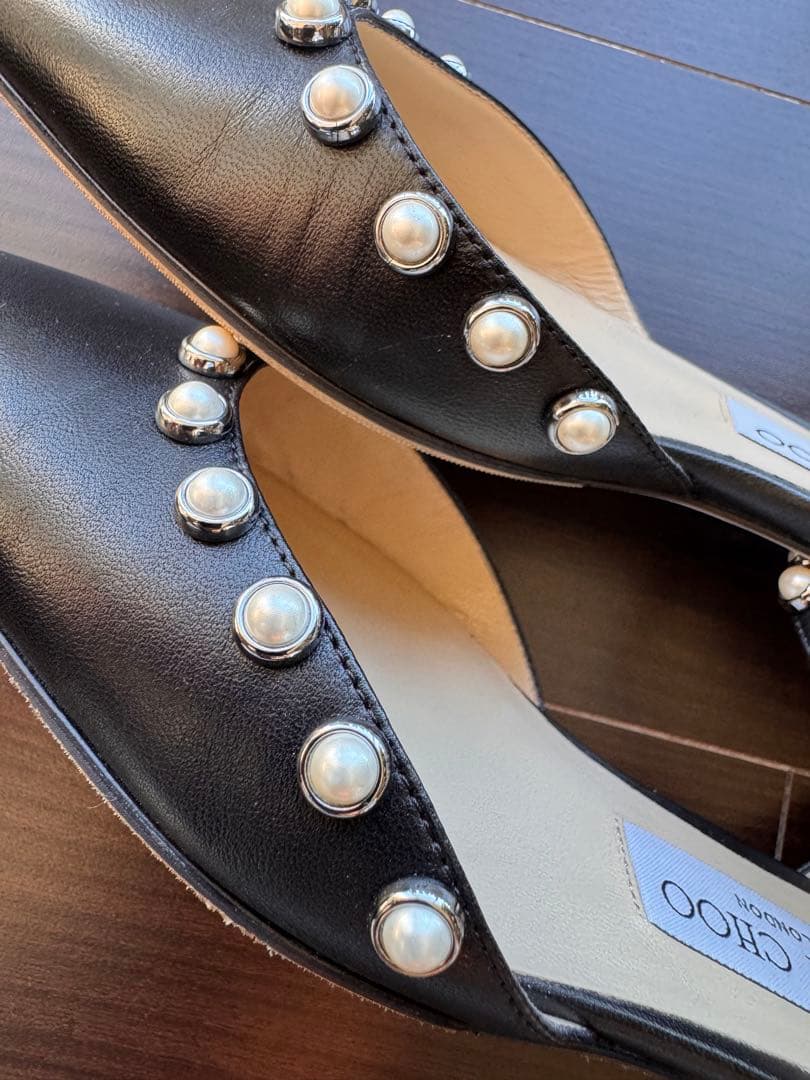 【美品】★JIMMY CHOO★ブラック パール★フラットシューズ 36
