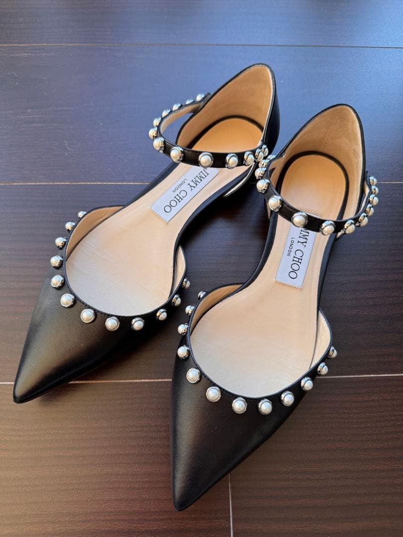 【美品】★JIMMY CHOO★ブラック パール★フラットシューズ 36