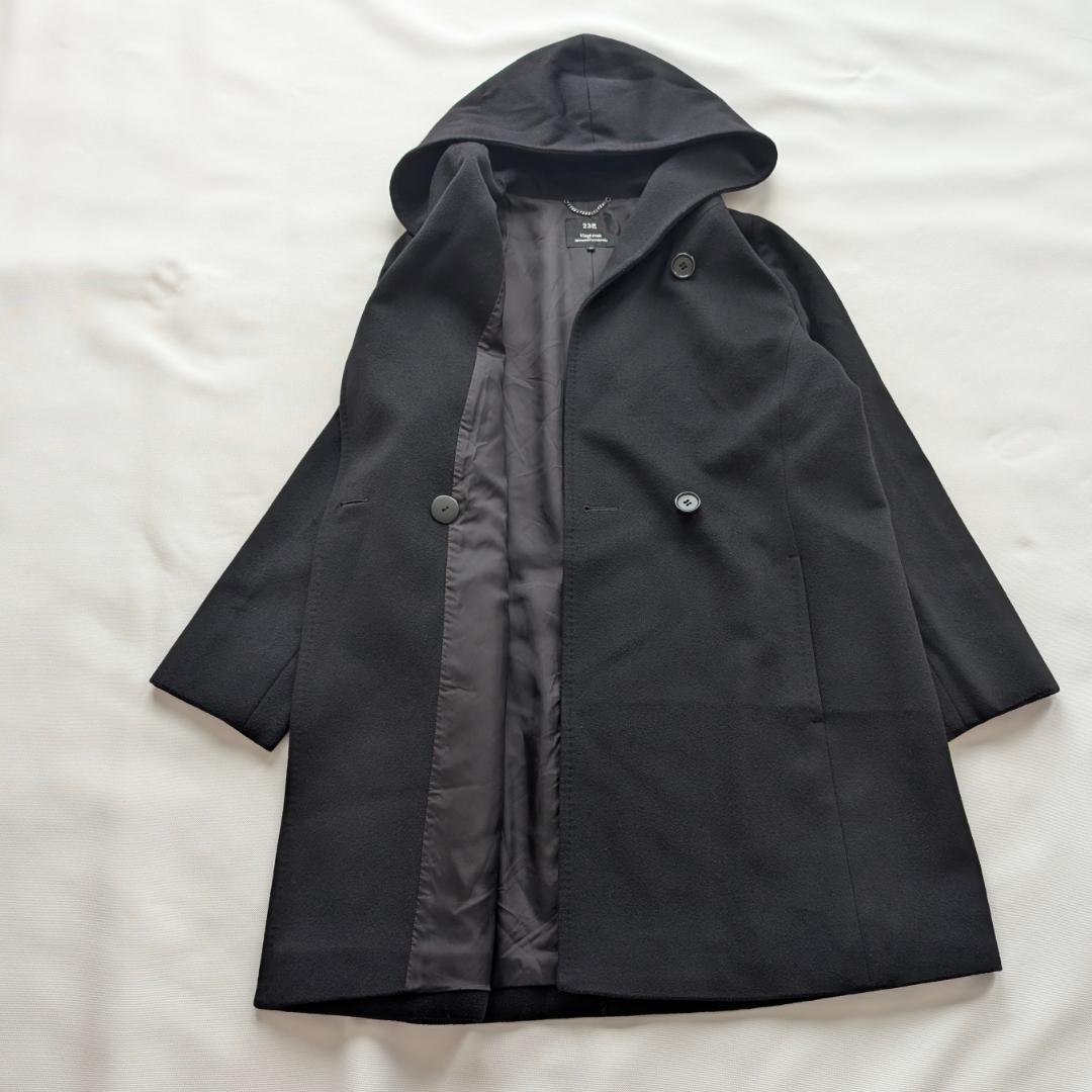 美品✨️23区 カシミヤ混 フーデットコート 大きいサイズ 44 ブラック
