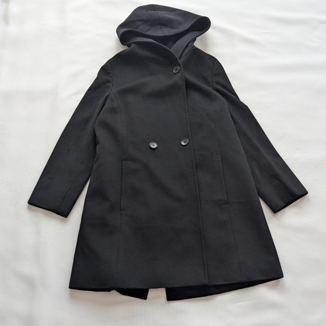 美品✨️23区 カシミヤ混 フーデットコート 大きいサイズ 44 ブラック