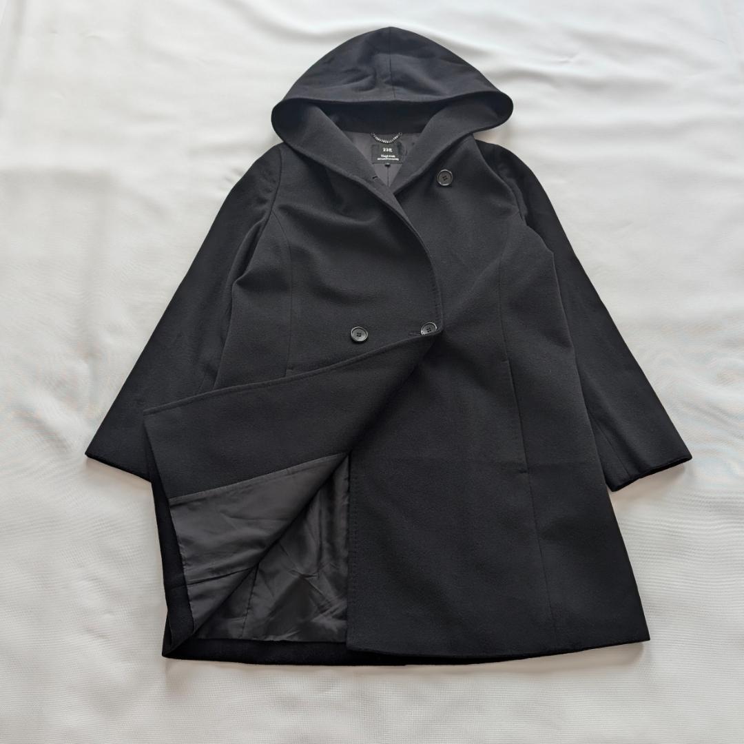 美品✨️23区 カシミヤ混 フーデットコート 大きいサイズ 44 ブラック