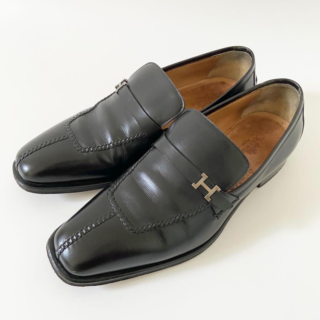 エルメス　レザー　革靴　メンズ　ベルト　ローファー　Hバックル　ストラップ