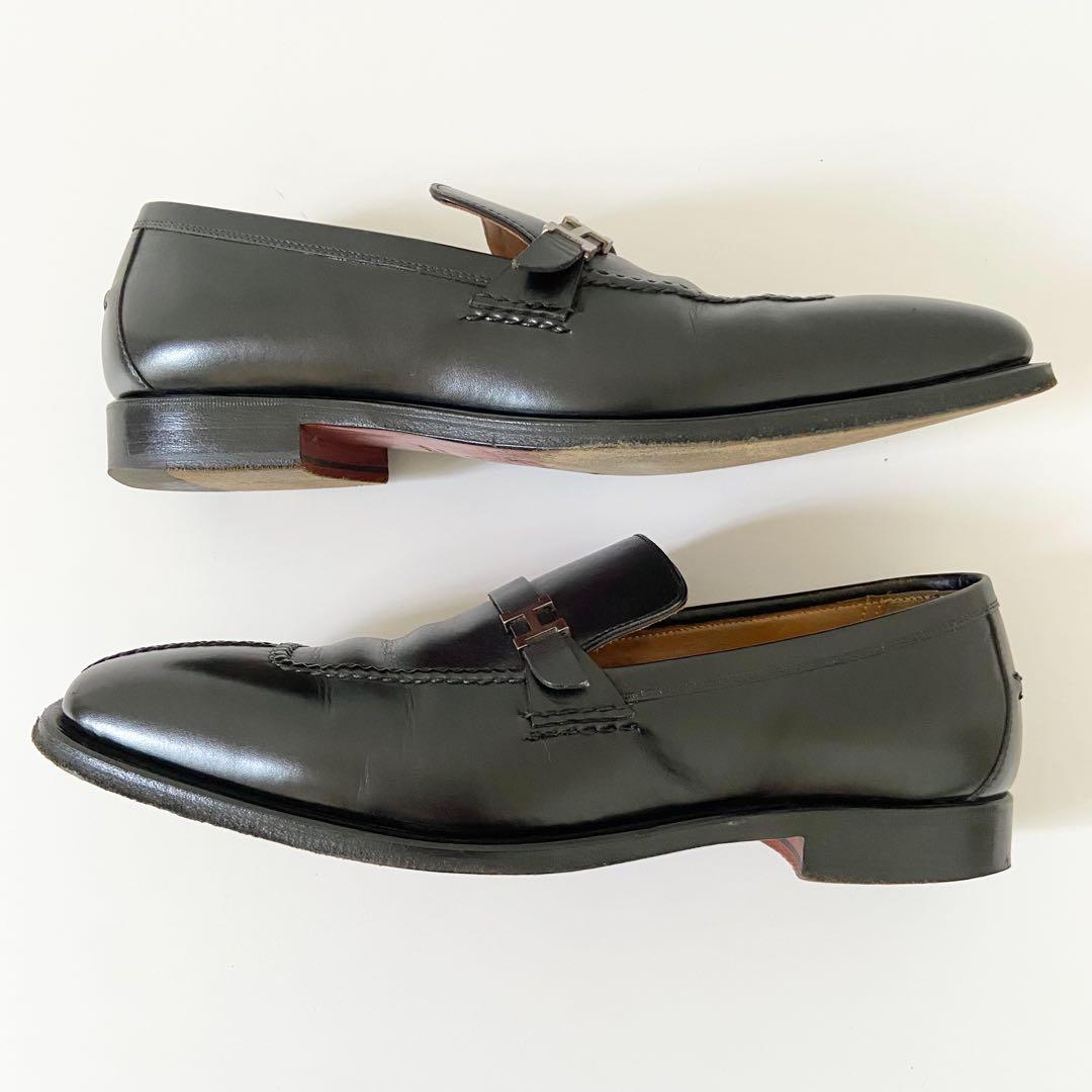 エルメス　レザー　革靴　メンズ　ベルト　ローファー　Hバックル　ストラップ
