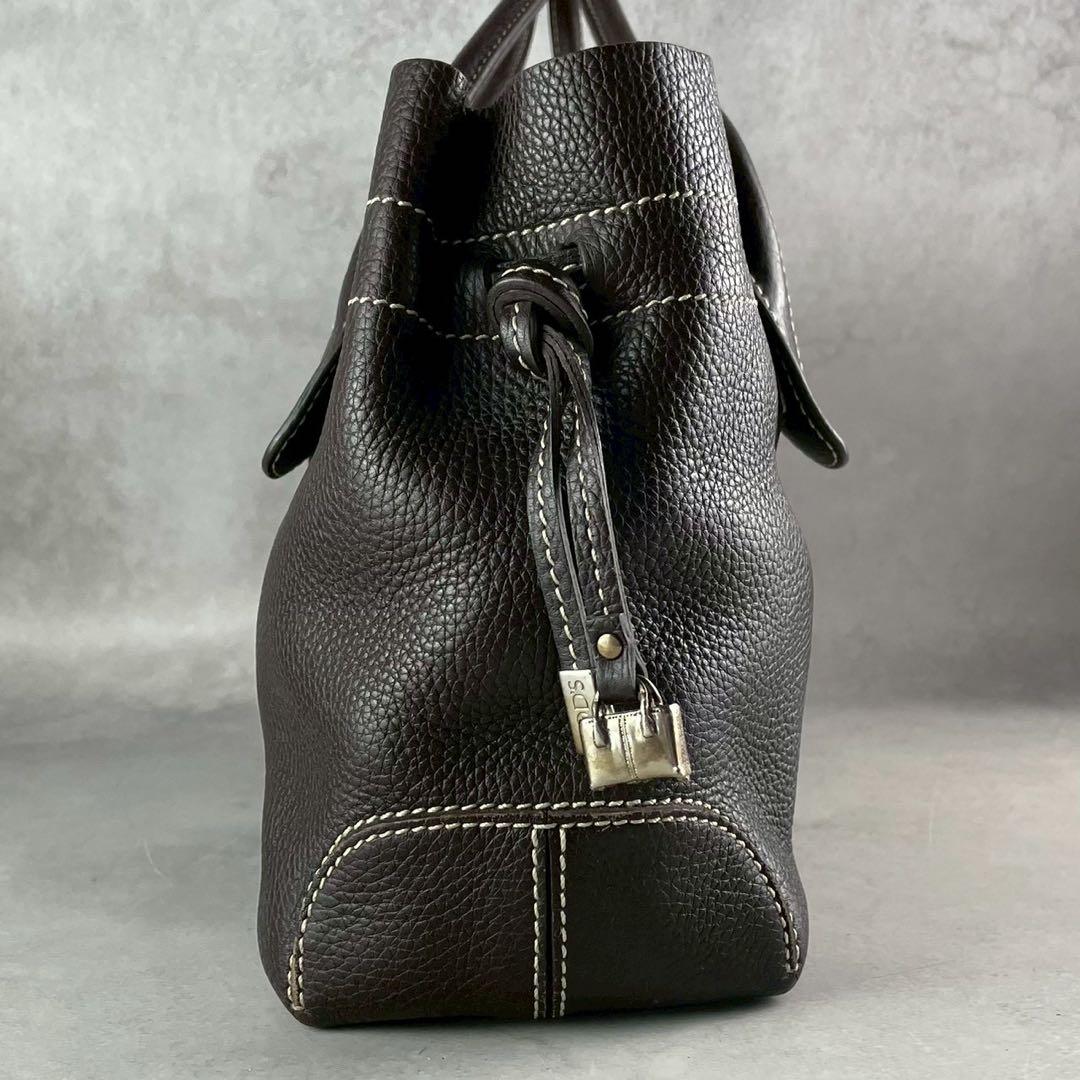 【美品 人気モデル】トッズ ハンド Dバッグ ロゴ レザー 本革 濃茶 金具