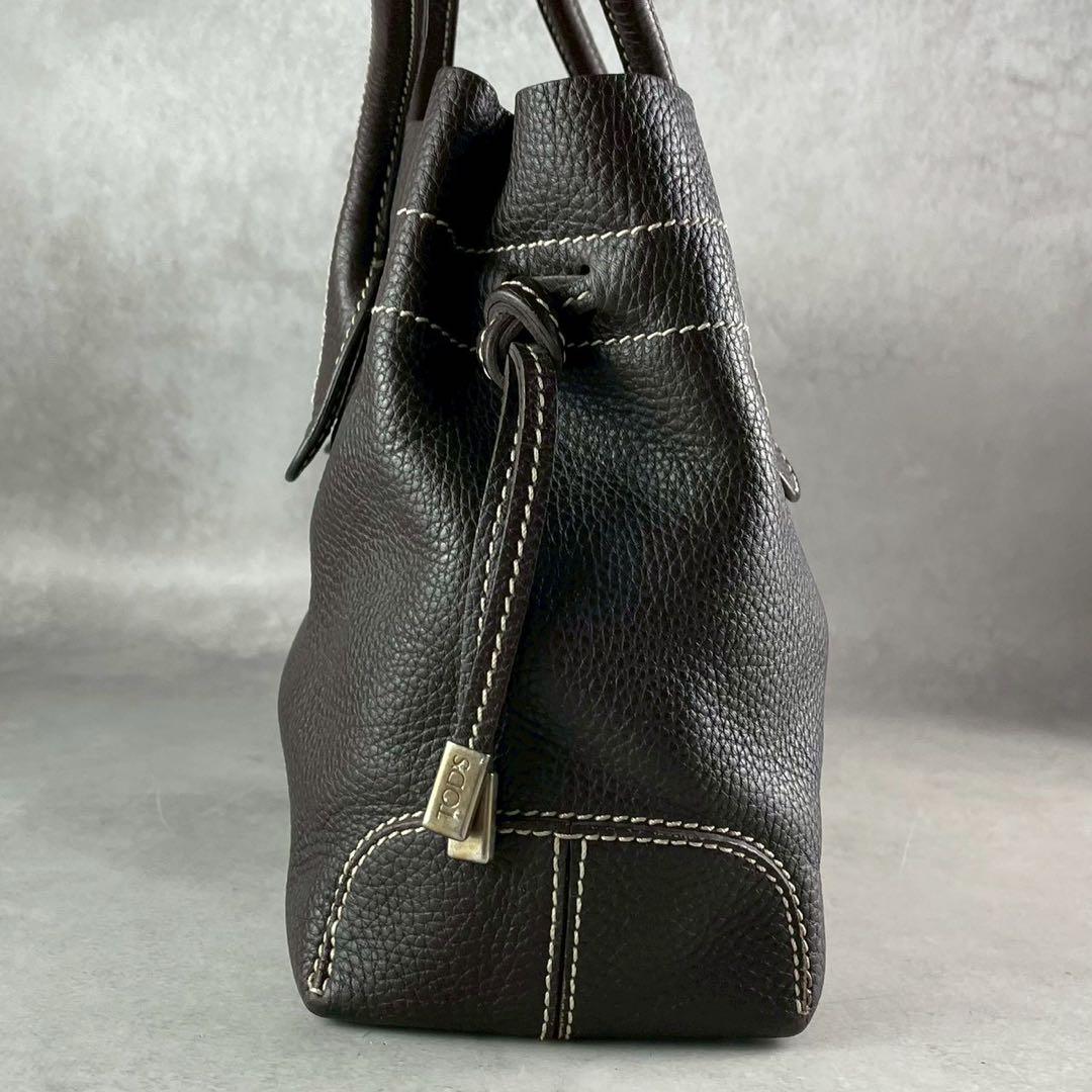 【美品 人気モデル】トッズ ハンド Dバッグ ロゴ レザー 本革 濃茶 金具