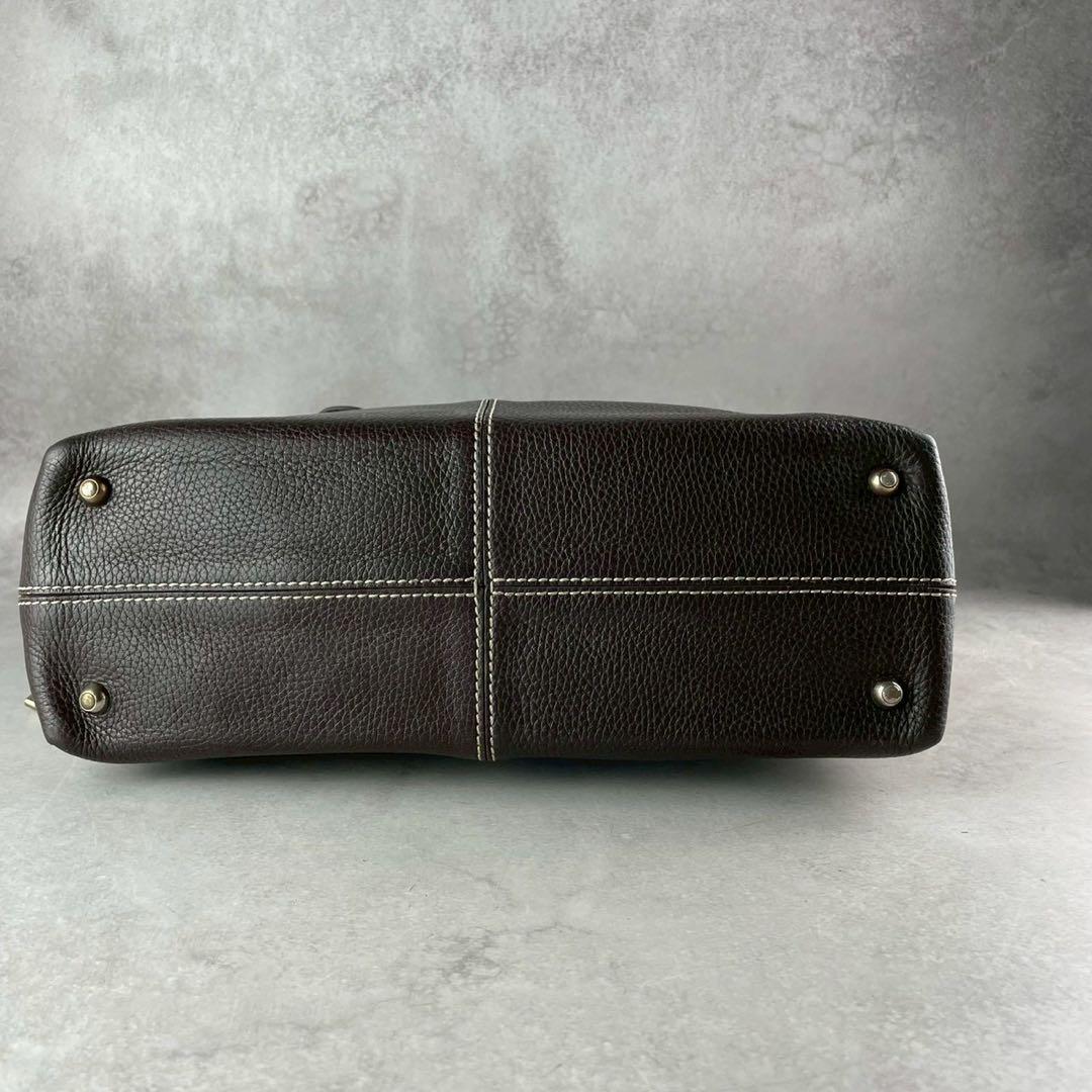 【美品 人気モデル】トッズ ハンド Dバッグ ロゴ レザー 本革 濃茶 金具