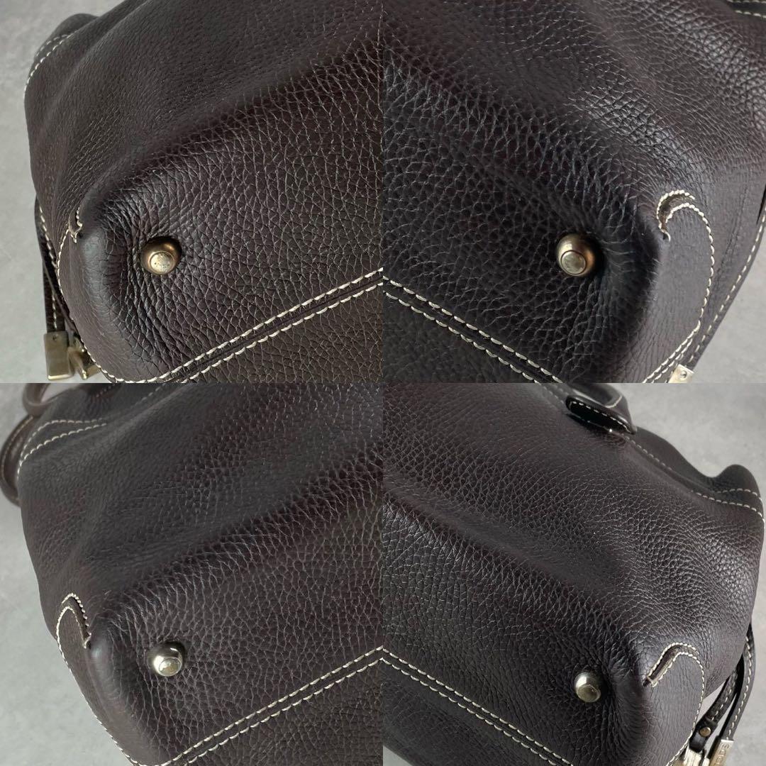 【美品 人気モデル】トッズ ハンド Dバッグ ロゴ レザー 本革 濃茶 金具