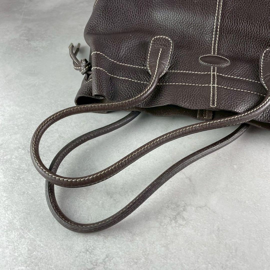 【美品 人気モデル】トッズ ハンド Dバッグ ロゴ レザー 本革 濃茶 金具