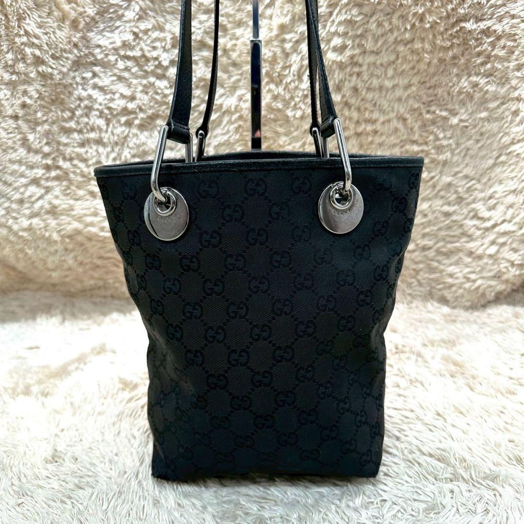 【美品】グッチ トートバッグ ブラック GG柄 キャンバス ユニセックス