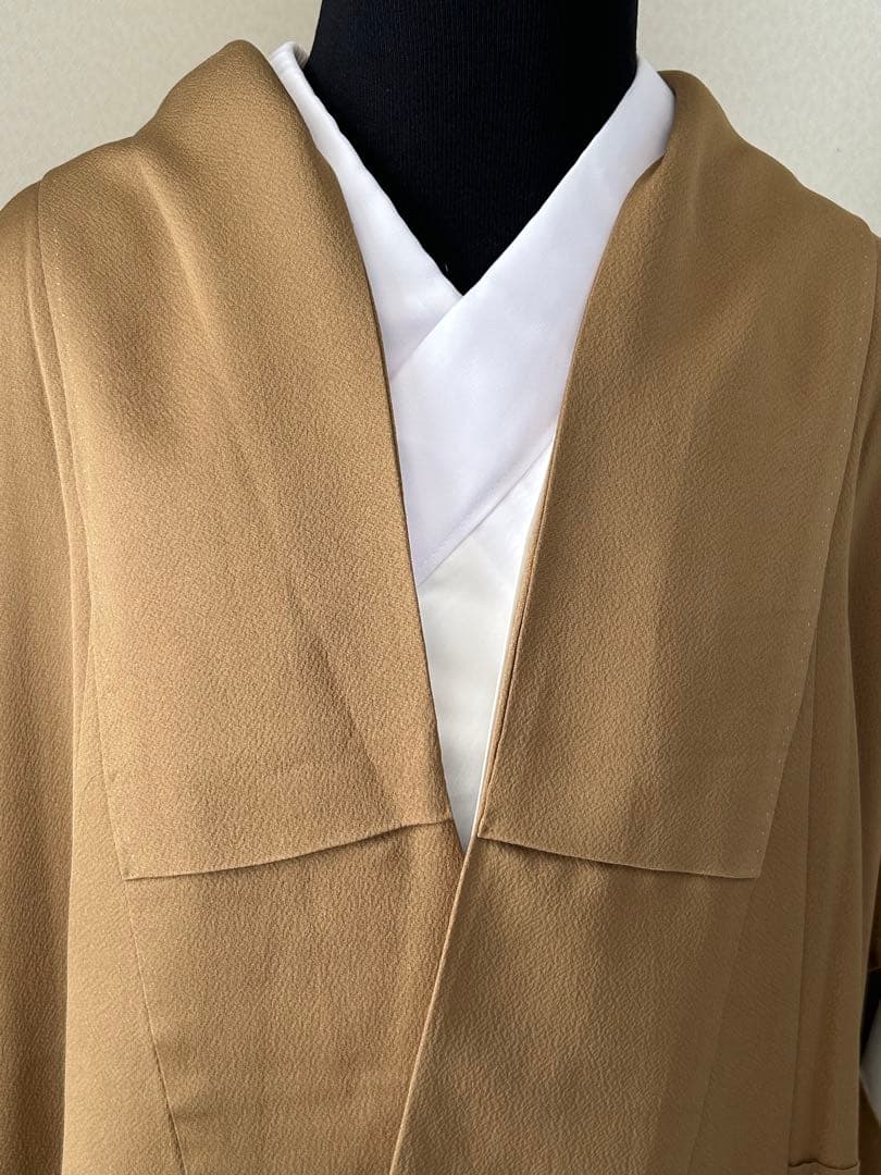 正絹　訪問着　暈し染め　枯草色　金彩　刺繍花文