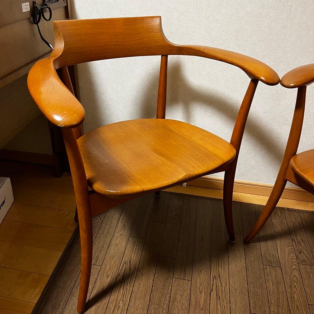 【美品】飛騨産業 HIDA クレセントアームチェア ウォールナット キツツキ②