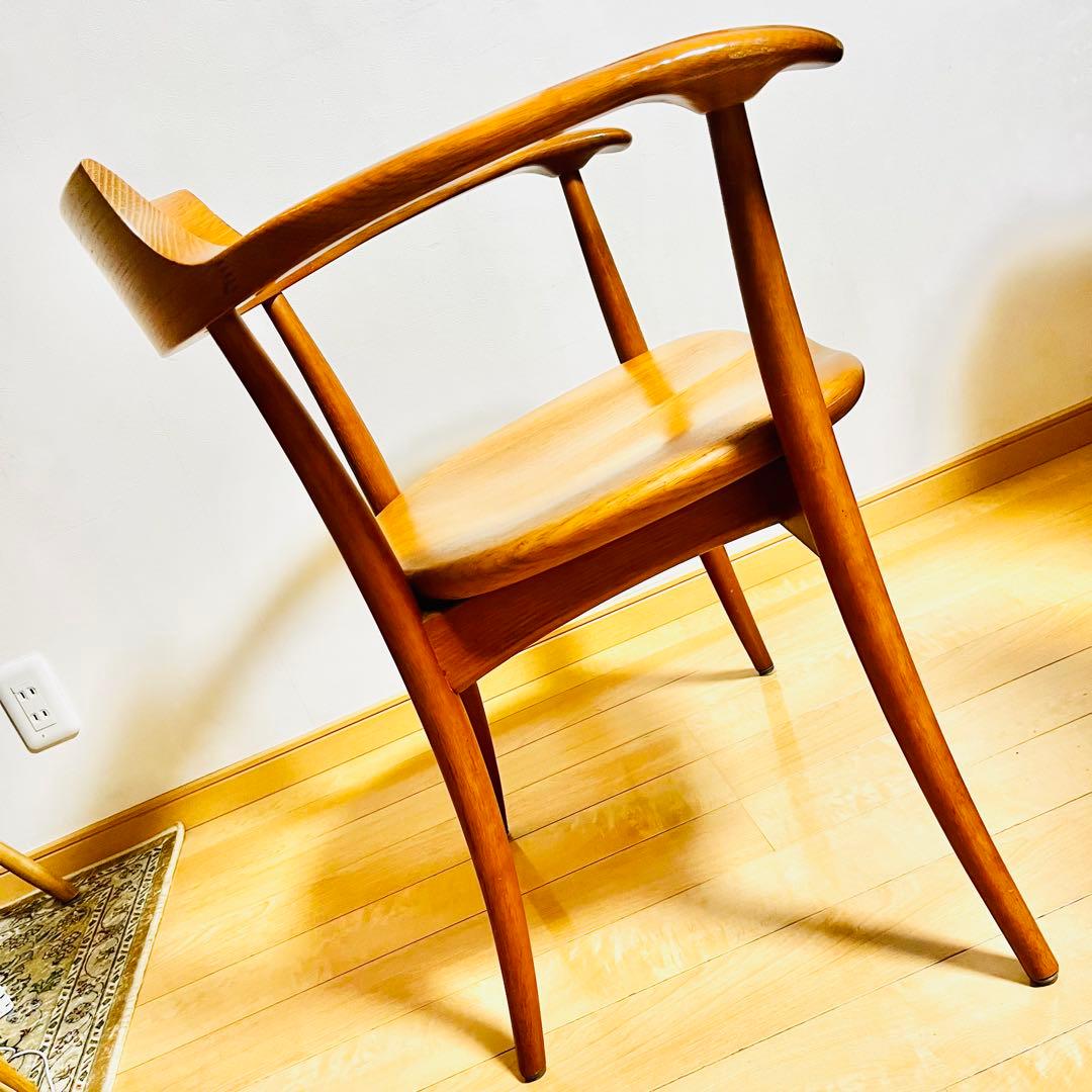 【美品】飛騨産業 HIDA クレセントアームチェア ウォールナット キツツキ②