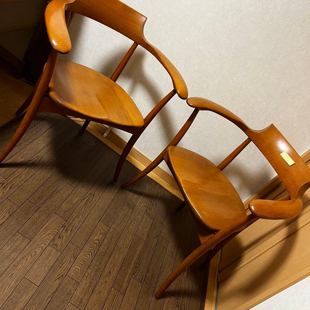 【美品】飛騨産業 HIDA クレセントアームチェア ウォールナット キツツキ②