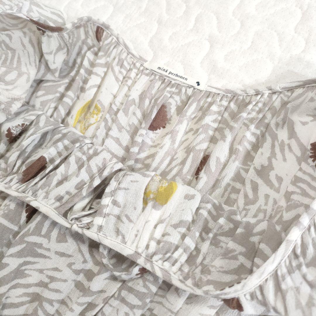 ミナペルホネン　papillon　コットンフレアワンピース　総柄　グレー　1