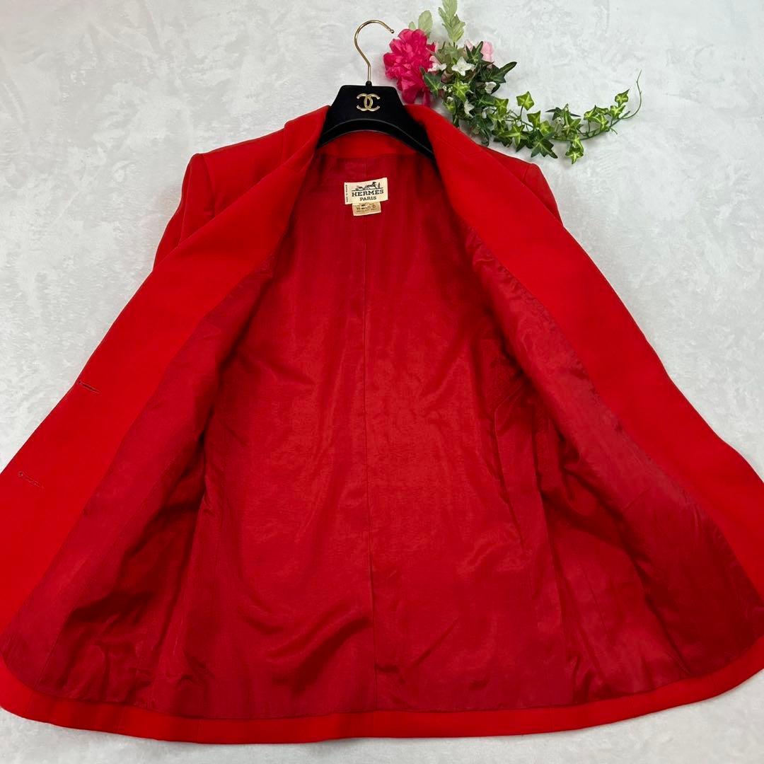 J403 美品 L 42 エルメス シングル ロング丈 JKT レディース