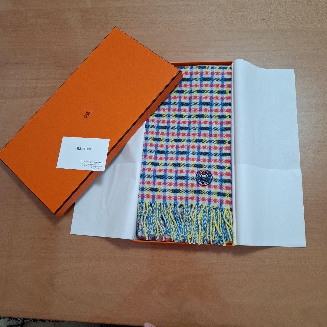 Hermès マルチカラーチェック柄マフラー
