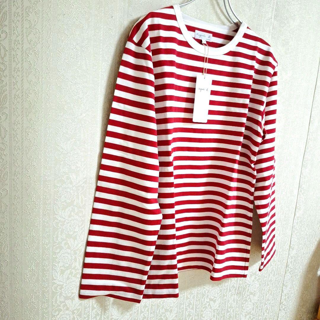 アニエスベー　ボーダーシャツ　カットソー長袖L(3)レッド