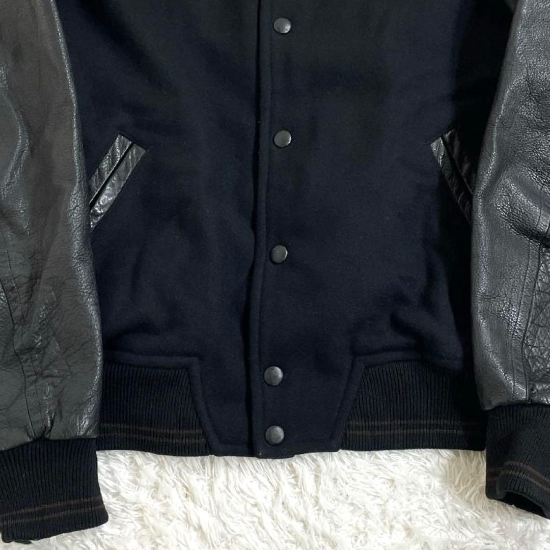 DOMON ドモン スタジャン ブラック 黒 袖レザー デカロゴ M