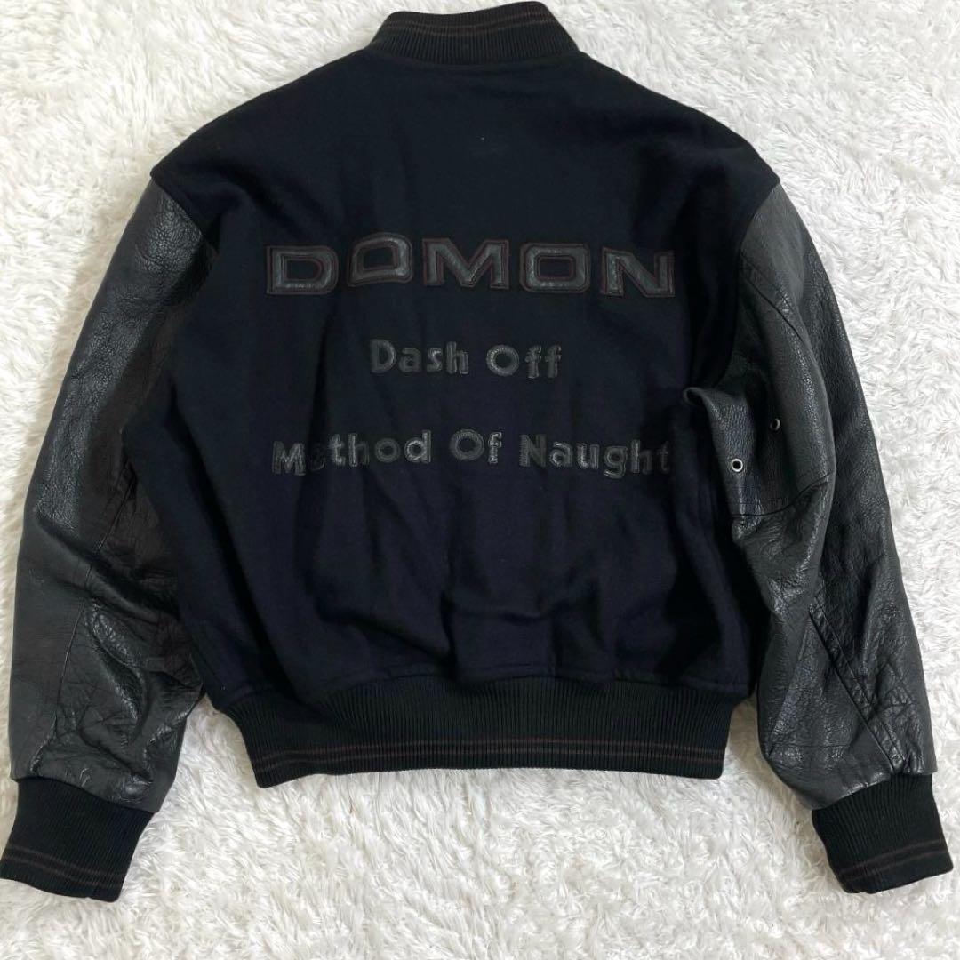 DOMON ドモン スタジャン ブラック 黒 袖レザー デカロゴ M