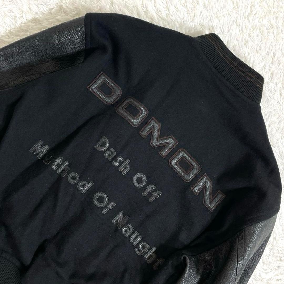 DOMON ドモン スタジャン ブラック 黒 袖レザー デカロゴ M