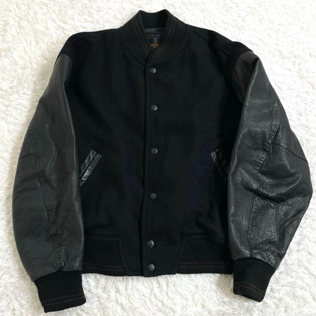 DOMON ドモン スタジャン ブラック 黒 袖レザー デカロゴ M