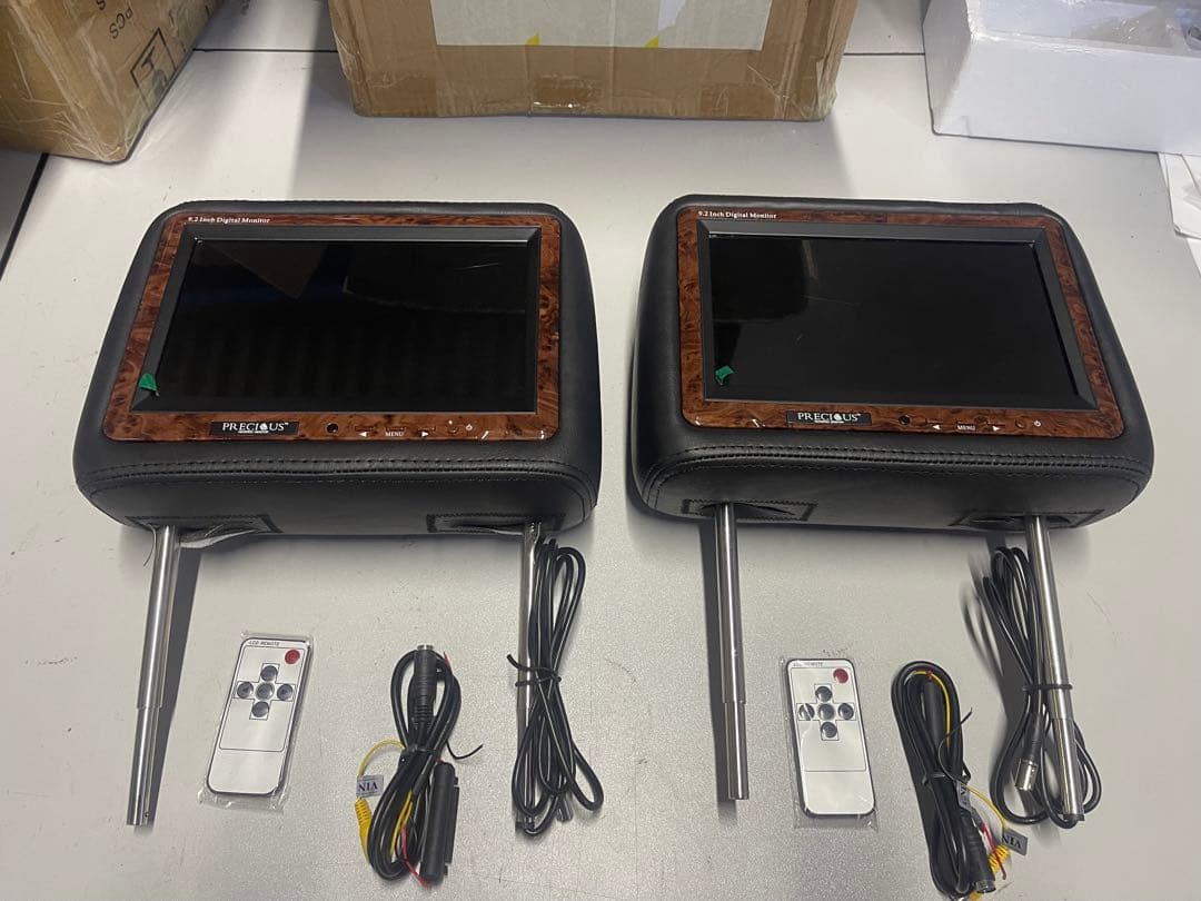 9.2インチ液晶搭載 ヘッドレストモニター 黒×茶ウッド