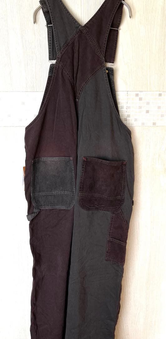 タグ付きキューブシュガーTOBILAピーチツイル×コーデュロイエプロンサロペット