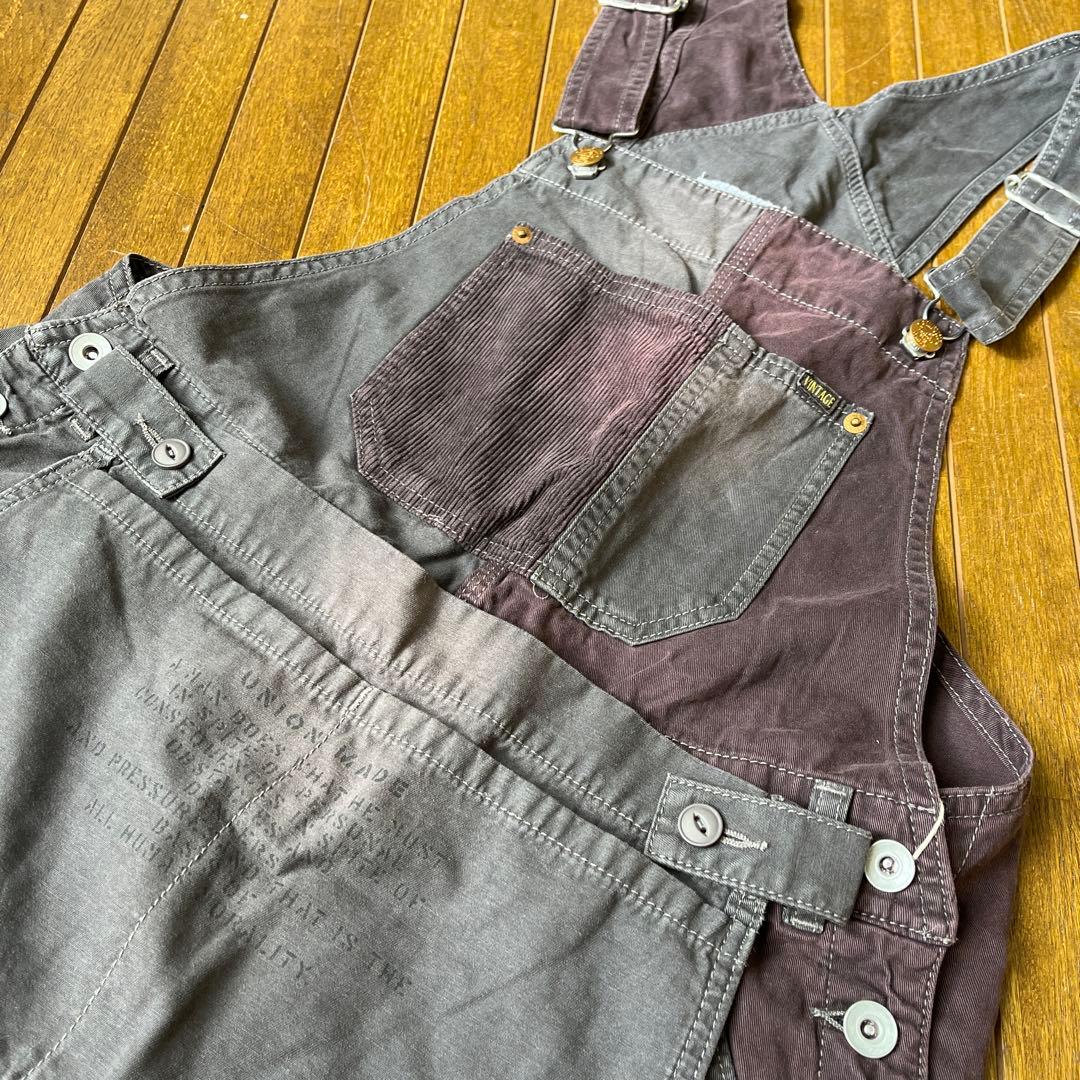 タグ付きキューブシュガーTOBILAピーチツイル×コーデュロイエプロンサロペット