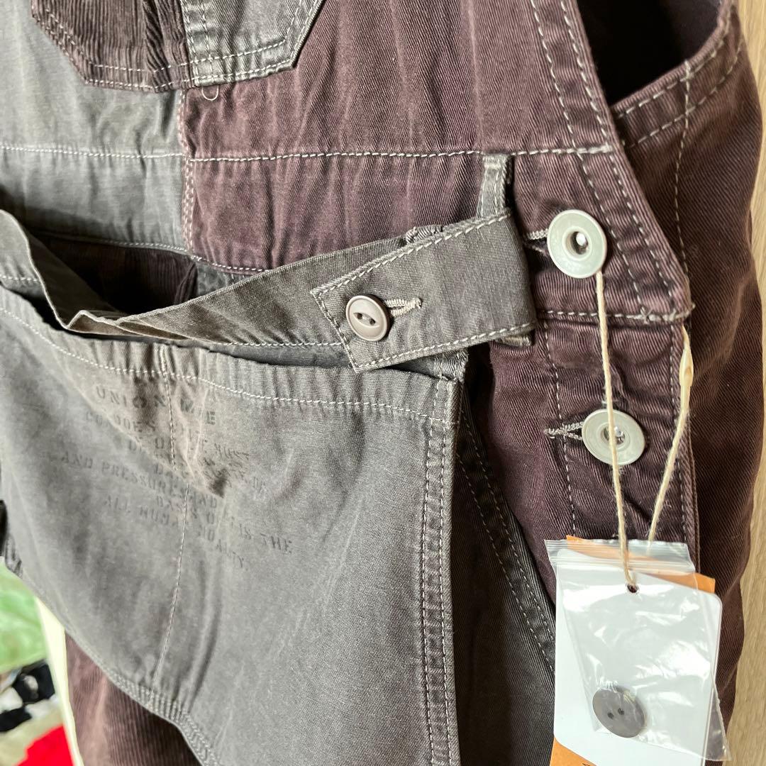 タグ付きキューブシュガーTOBILAピーチツイル×コーデュロイエプロンサロペット