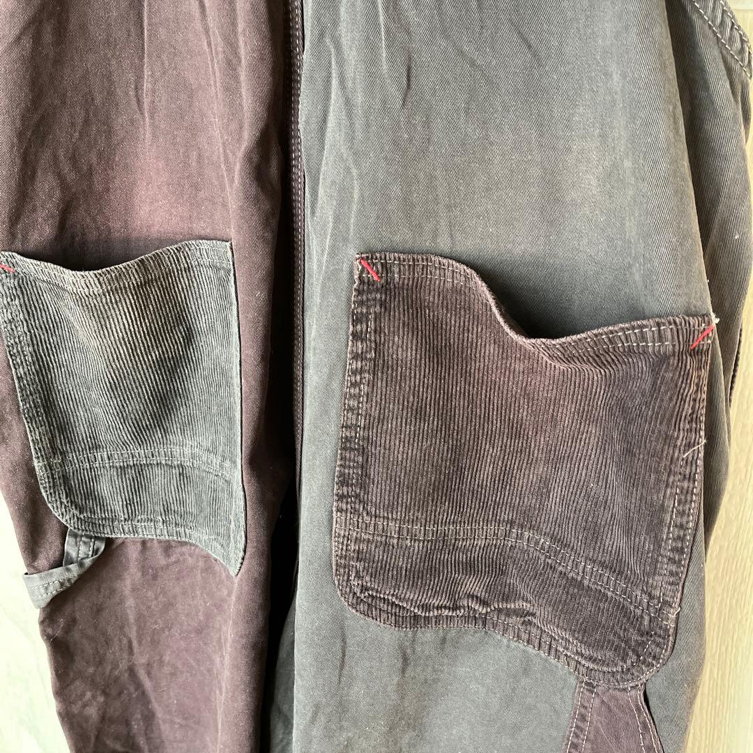 タグ付きキューブシュガーTOBILAピーチツイル×コーデュロイエプロンサロペット