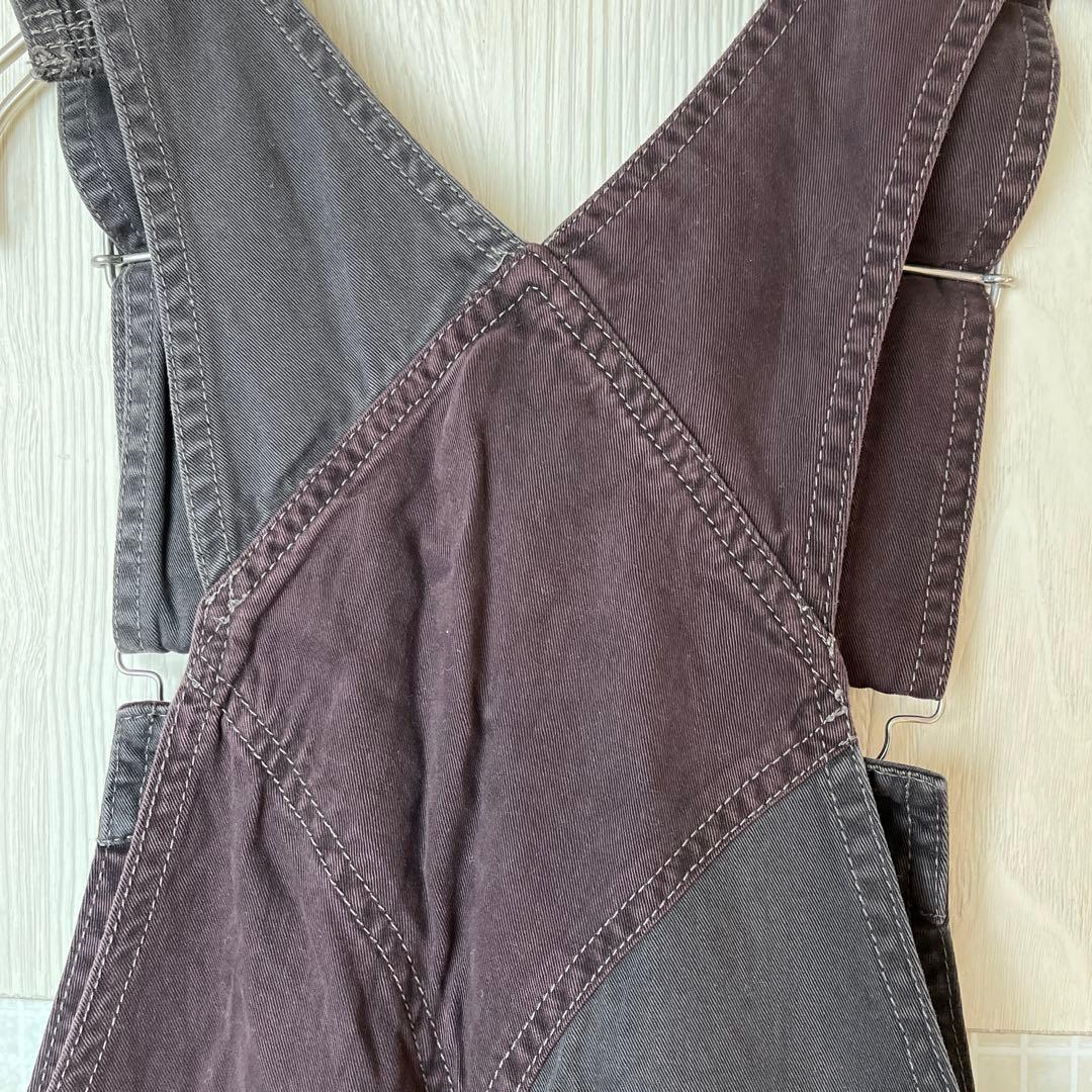 タグ付きキューブシュガーTOBILAピーチツイル×コーデュロイエプロンサロペット