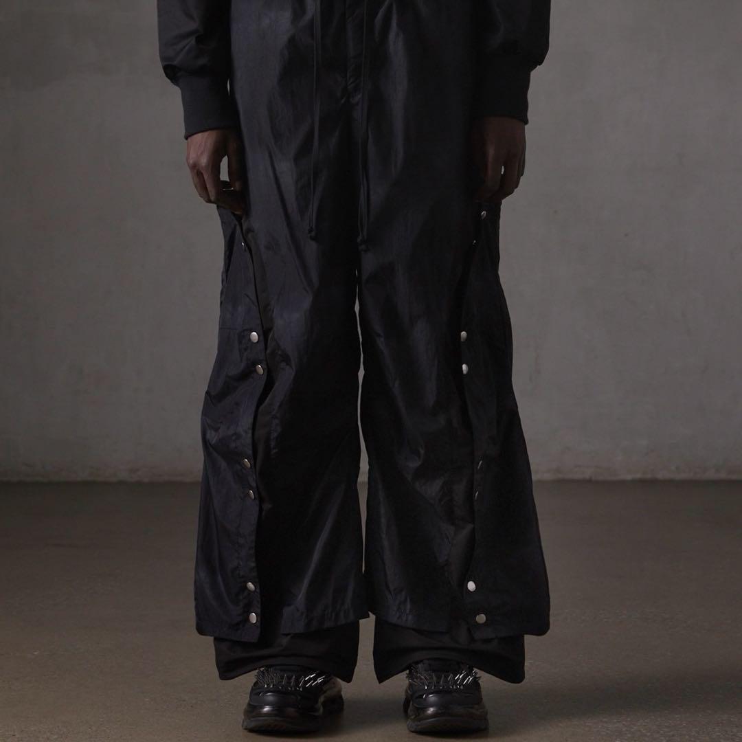 【Grancy】ボタンレイヤードデザインナイロンパンツ