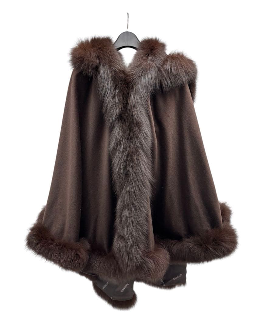 BALMAIN バルマン　カシミヤ　ケープコート　ポンチョ　シルク　マント