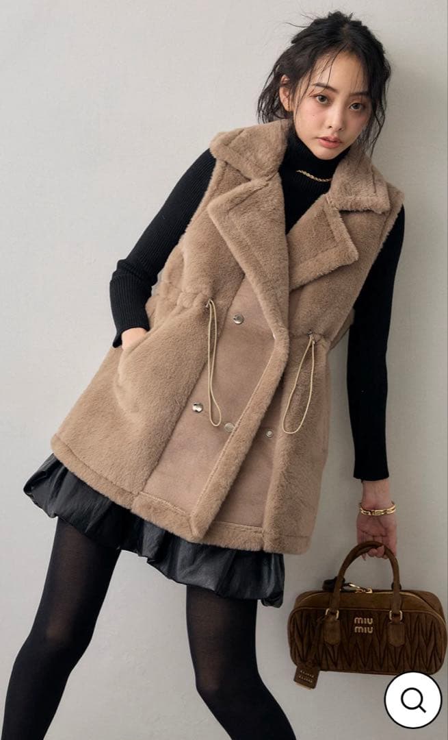 ★★frene★★ テディボアウエストドロストベスト　ベージュ