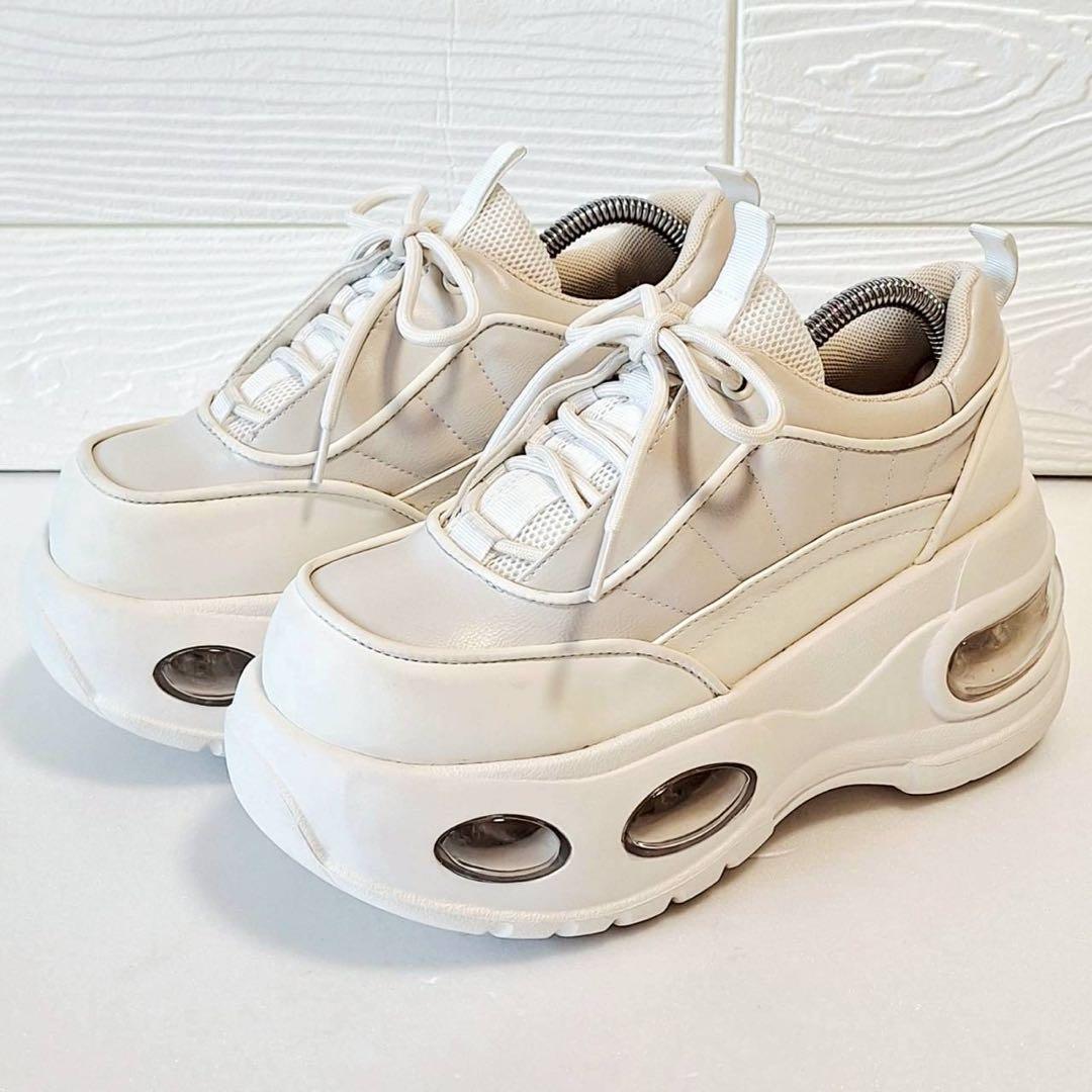 B2057【美品】SLYエアプラットフォームスニーカー 厚底 レザー M 白