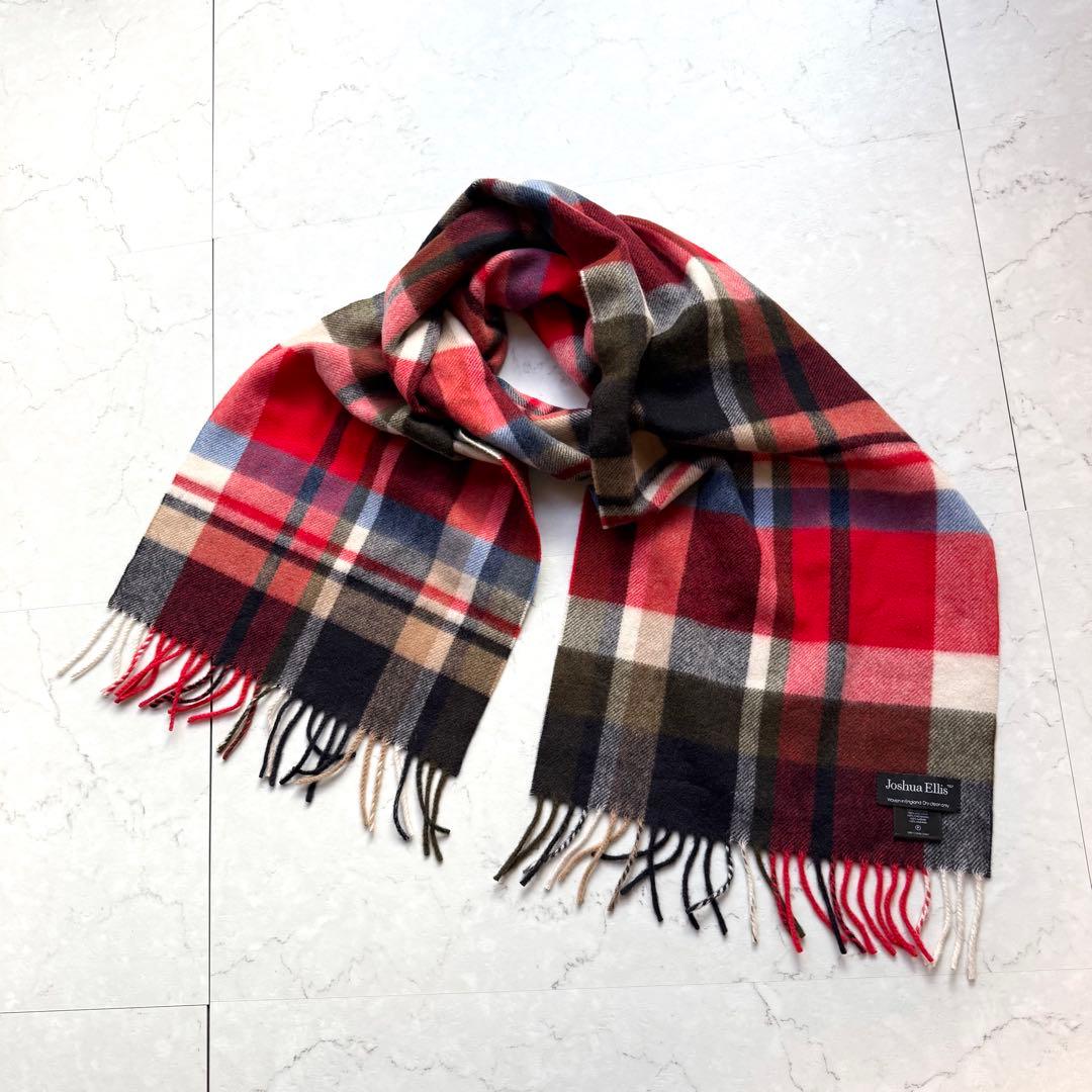Joshua Ellis マフラー カシミヤ100% チェック レッド