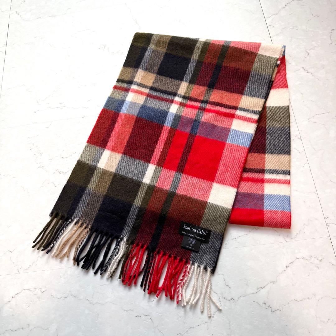 Joshua Ellis マフラー カシミヤ100% チェック レッド