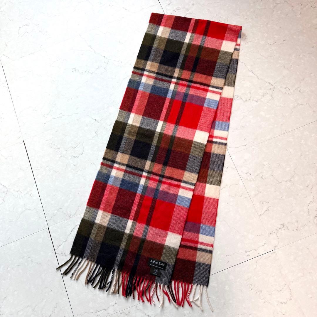 Joshua Ellis マフラー カシミヤ100% チェック レッド